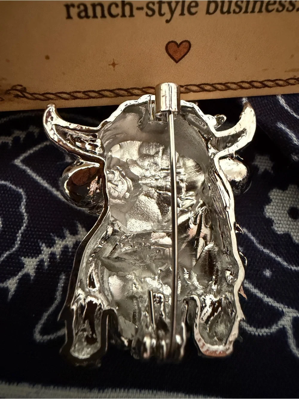 Rhinestone Highland Cow Pin Brooch - Silver Tone with Pink & Multicolor Accents